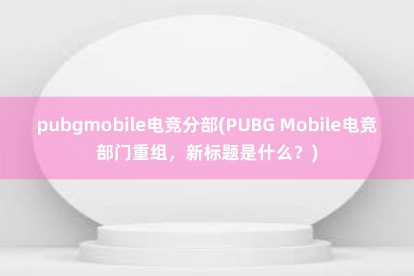 pubgmobile电竞分部(PUBG Mobile电竞部门重组，新标题是什么？)