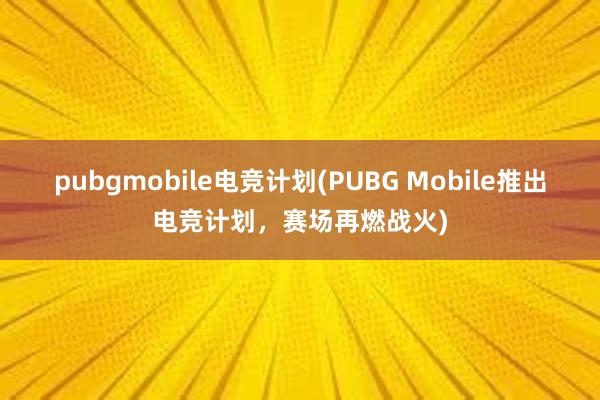 pubgmobile电竞计划(PUBG Mobile推出电竞计划，赛场再燃战火)