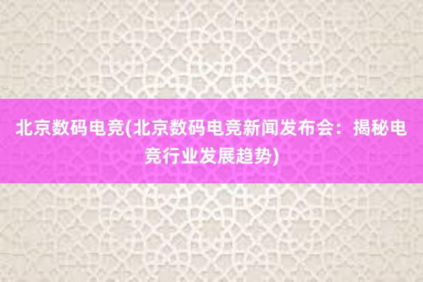 北京数码电竞(北京数码电竞新闻发布会：揭秘电竞行业发展趋势)