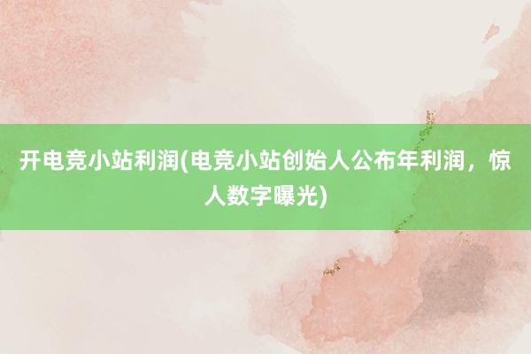 开电竞小站利润(电竞小站创始人公布年利润，惊人数字曝光)