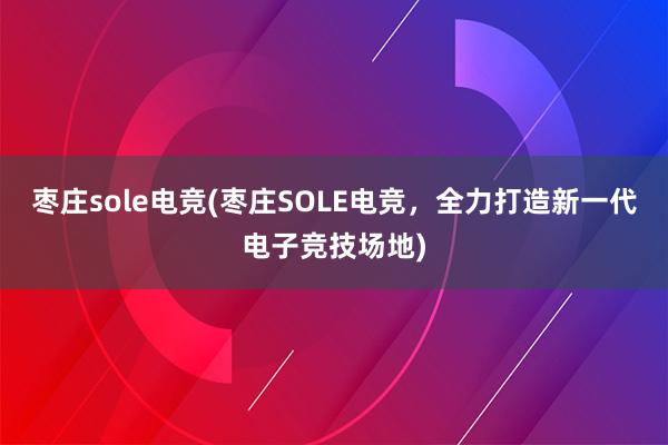 枣庄sole电竞(枣庄SOLE电竞，全力打造新一代电子竞技场地)