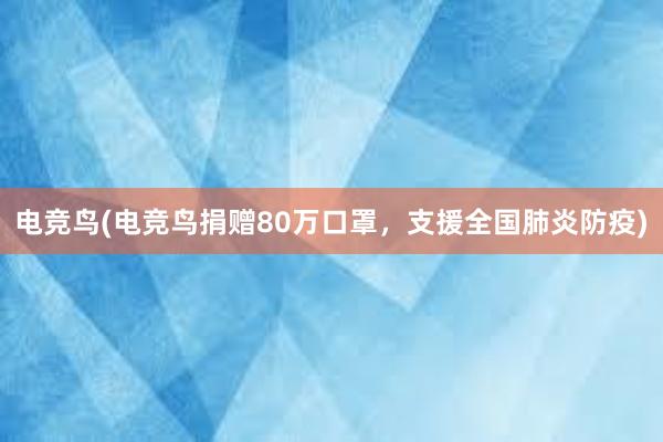 电竞鸟(电竞鸟捐赠80万口罩，支援全国肺炎防疫)