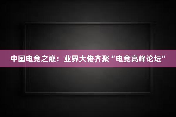 中国电竞之巅：业界大佬齐聚“电竞高峰论坛”