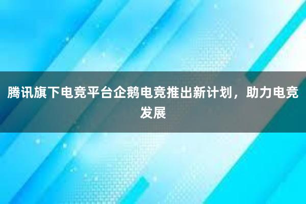 腾讯旗下电竞平台企鹅电竞推出新计划，助力电竞发展