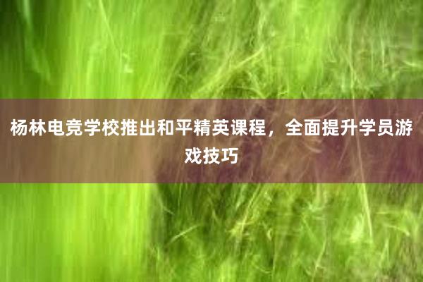 杨林电竞学校推出和平精英课程，全面提升学员游戏技巧